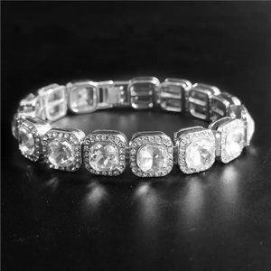 18K White Gold Square 2ct Diamond Bracelet Womens 18 Karat Silver Jewelry Large
